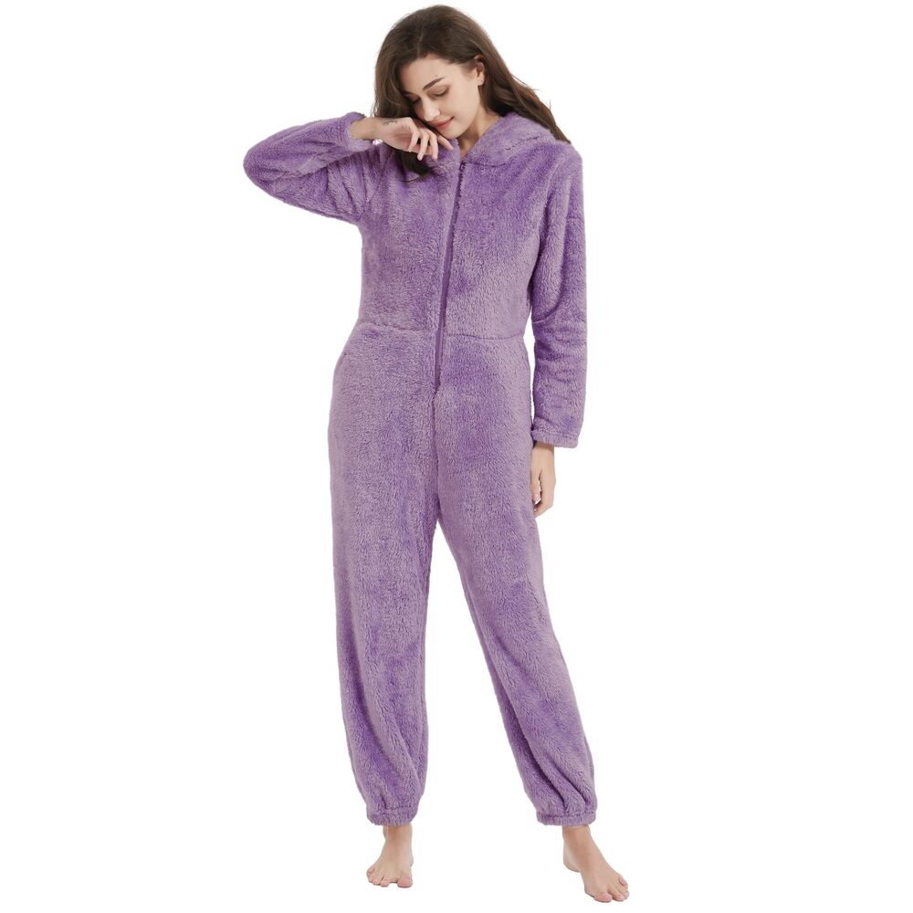 7292 Onesie Pajamas Sherpa Plush Hooded Romper Cozy Winter Sleepwear